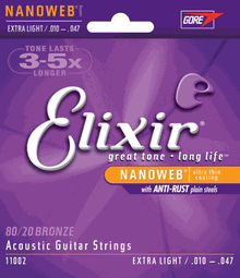 סט מיתרים לגיטרה אקוסטית ELIXIR NANOWEB 0.10